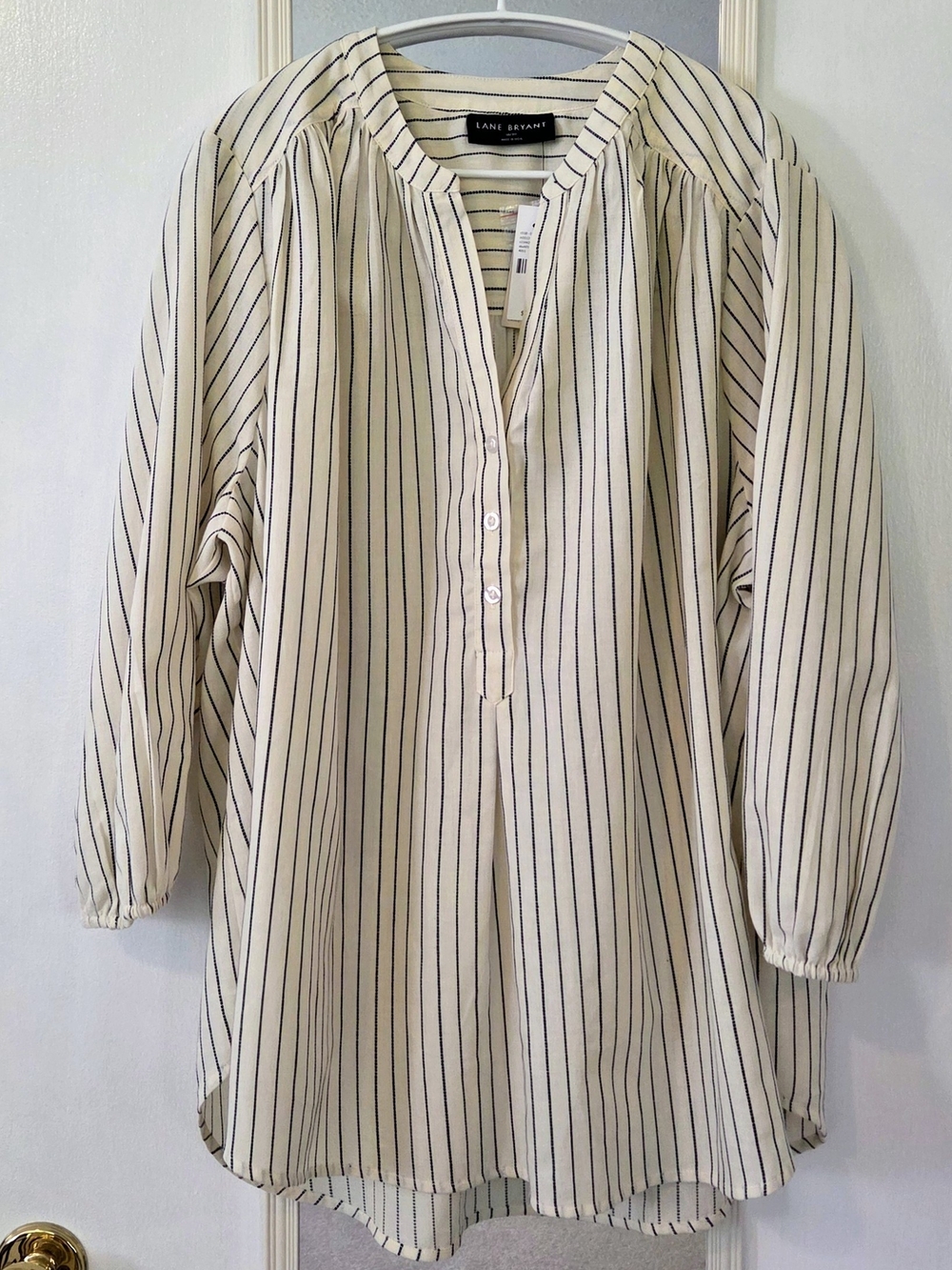 Lane Bryant Women’s 18/20 Ivory Navy Stripe Cotton Tunic Blouse NWT